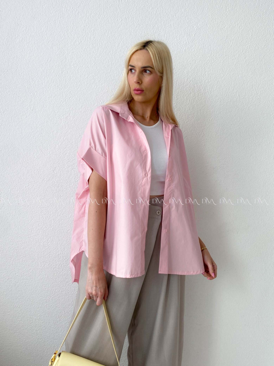 Oversize bavlnená netopieria košeľa ružová AB 231