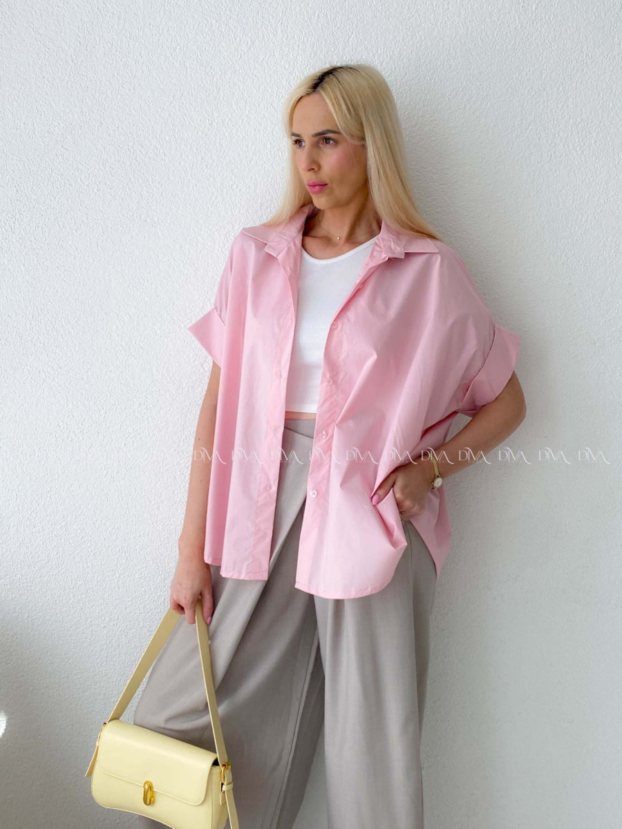 Oversize bavlnená netopieria košeľa ružová AB 231