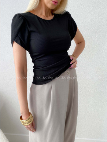 Rebrovaný top s tulipánovými rukávmi čierny AB 200