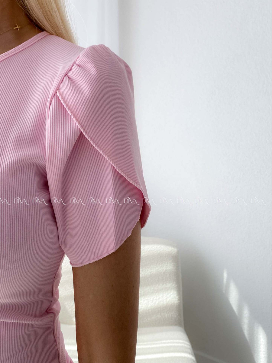 Rebrovaný top s tulipánovými rukávmi baby ružový AB 200