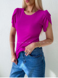 Rebrovaný top s tulipánovými rukávmi magenta AB 200