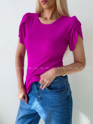 Rebrovaný top s tulipánovými rukávmi magenta AB 200