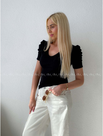 Rebrovaný top s riasenými rukávmi čierny Mirau AB 204