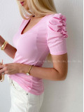 Rebrovaný top s riasenými rukávmi ružový Mirau AB 204