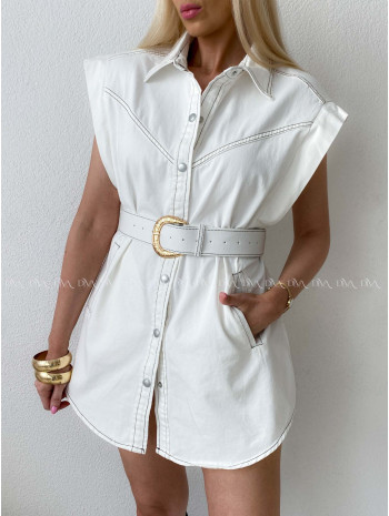 Rifľové mini šaty s opaskom biele AB 134