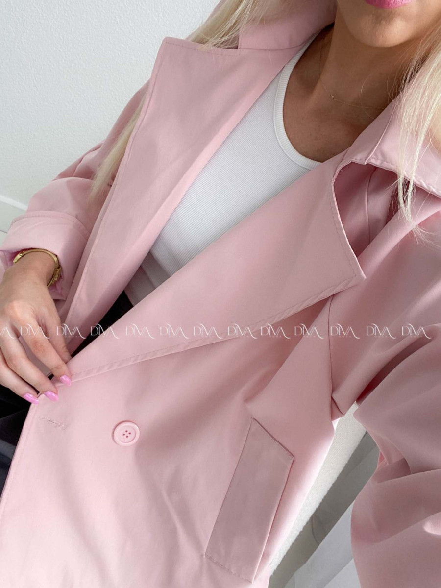 Skrátený trench coat pudrovo ružový AB 136