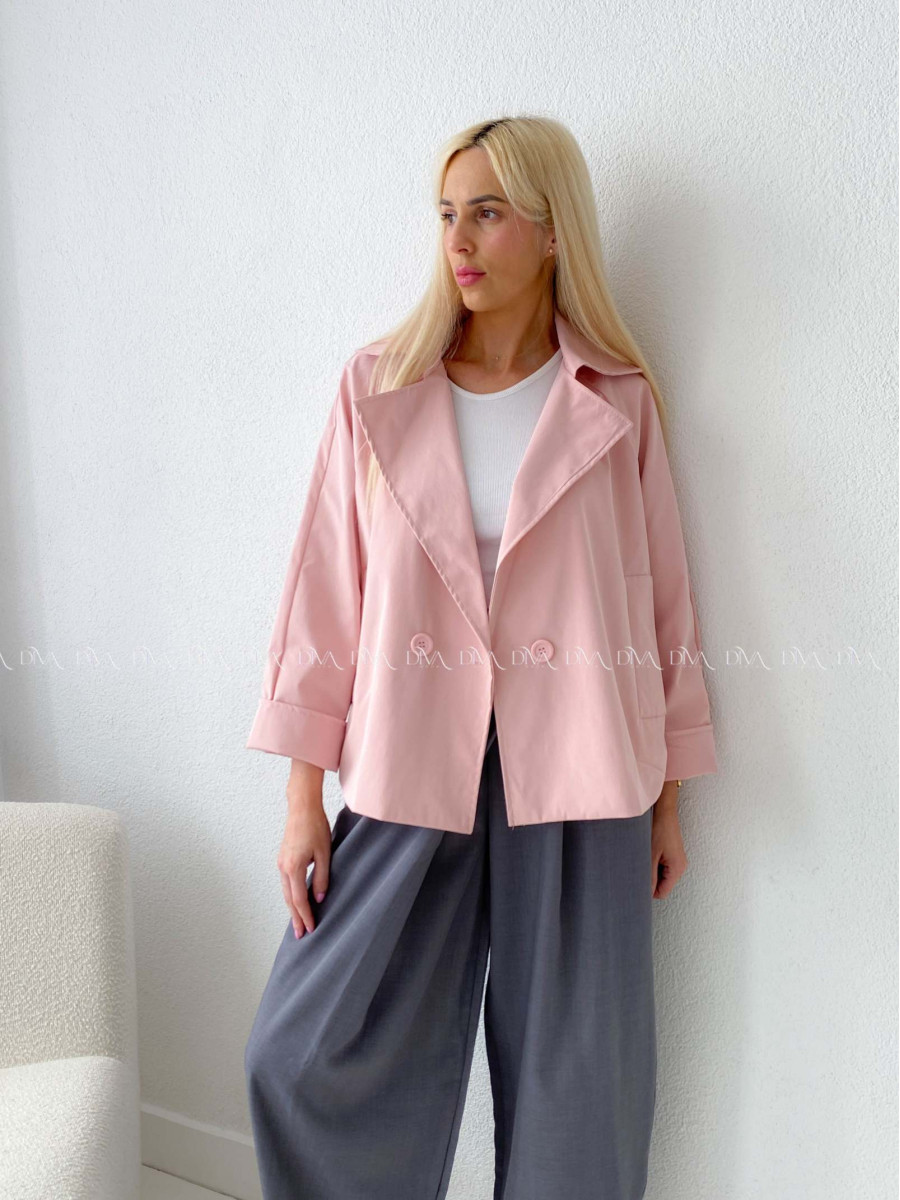 Skrátený trench coat pudrovo ružový AB 136