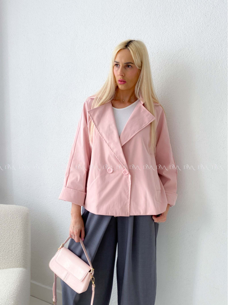 Skrátený trench coat pudrovo ružový AB 136
