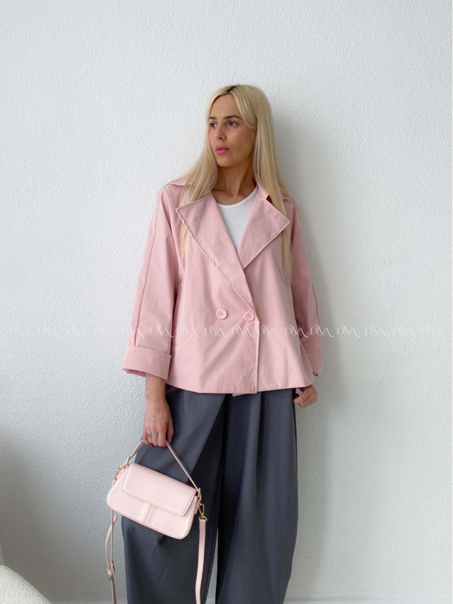 Skrátený trench coat pudrovo ružový AB 136
