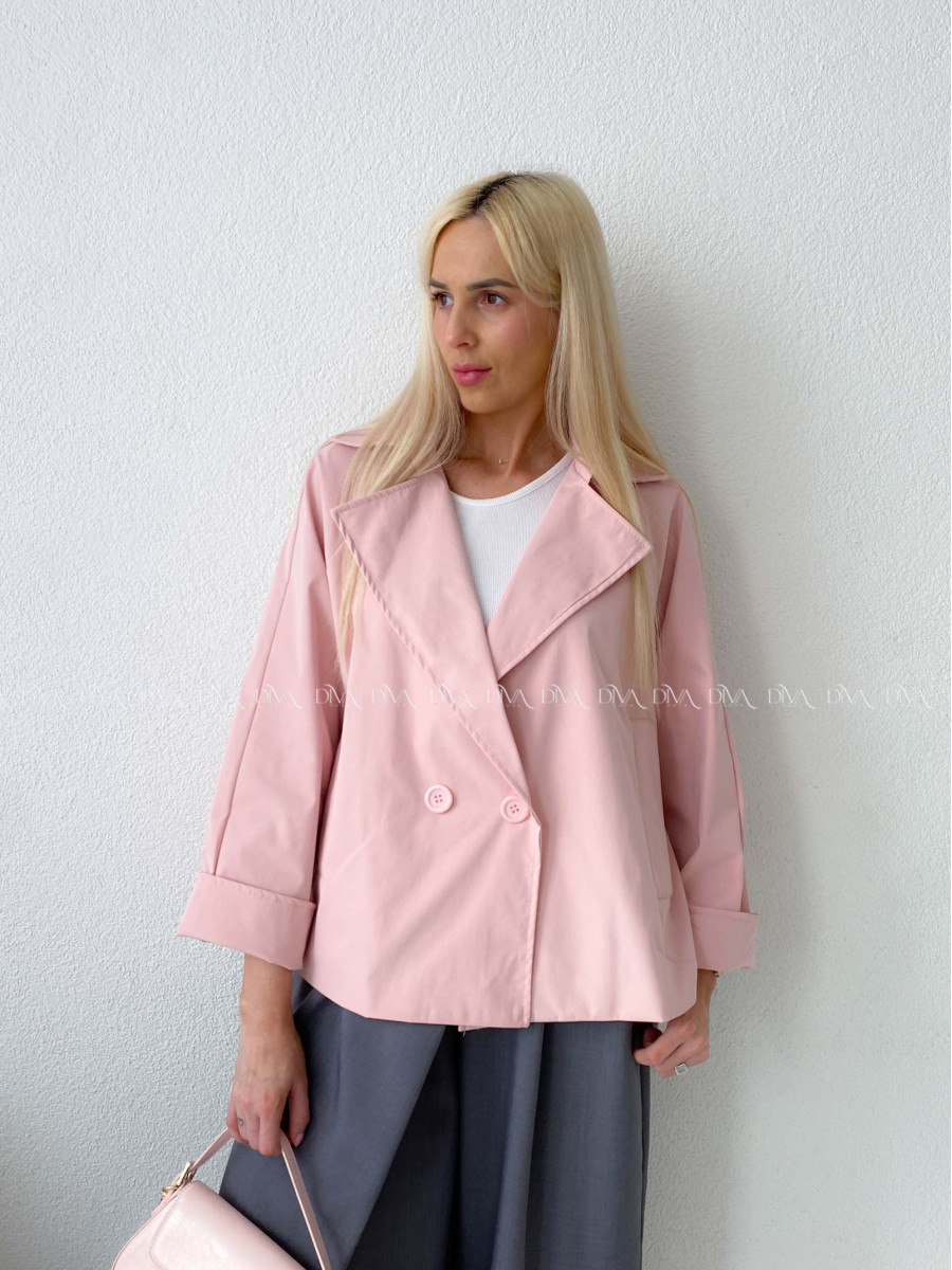 Skrátený trench coat pudrovo ružový AB 136