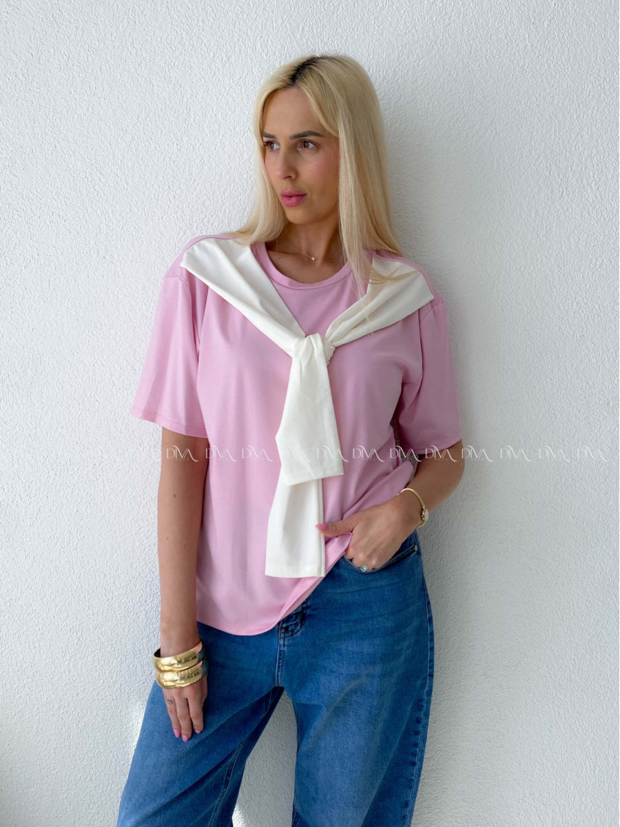 Tričko s imitáciou svetra ružové AB 135