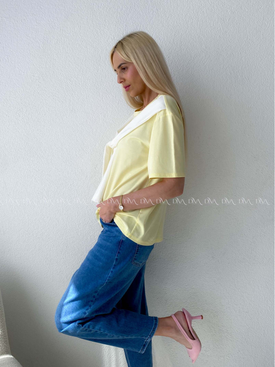 Tričko s imitáciou svetra butter yellow AB 135