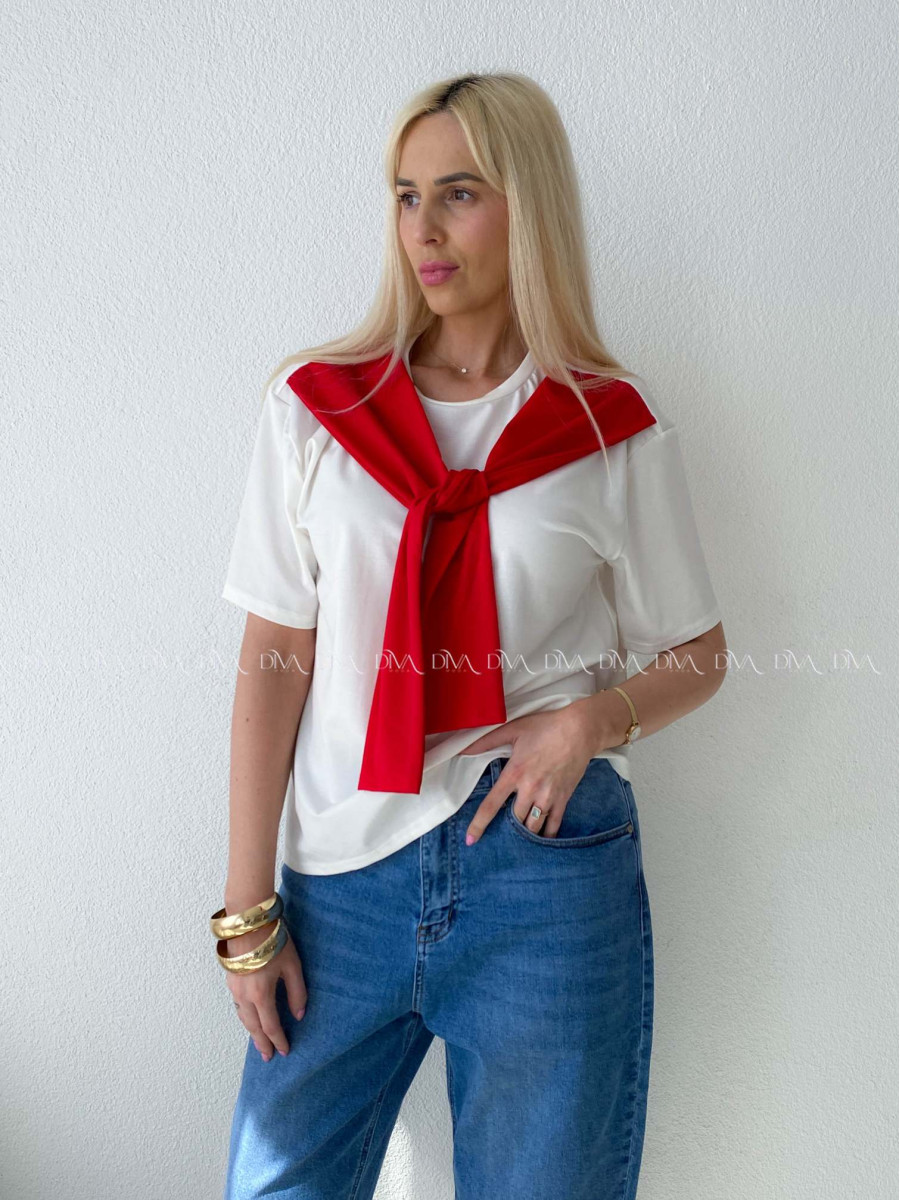 Tričko s imitáciou svetra biele AB 135