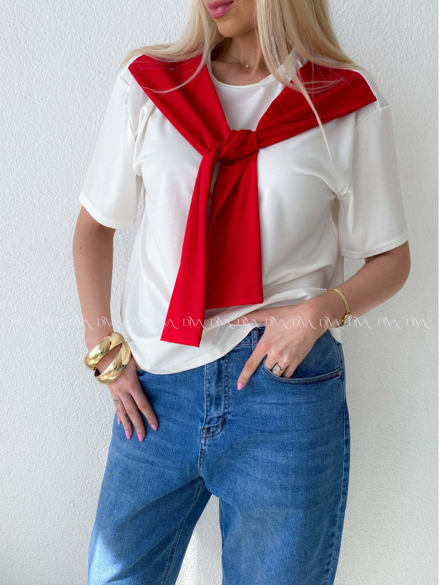 Tričko s imitáciou svetra biele AB 135