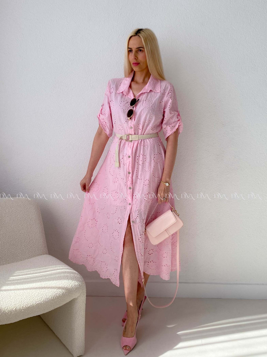 Dietované bavlnené midi šaty ružové AB 138