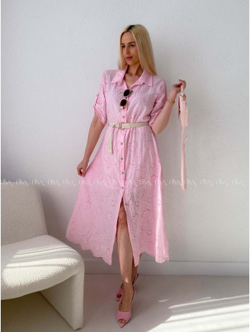 Dietované bavlnené midi šaty ružové AB 138