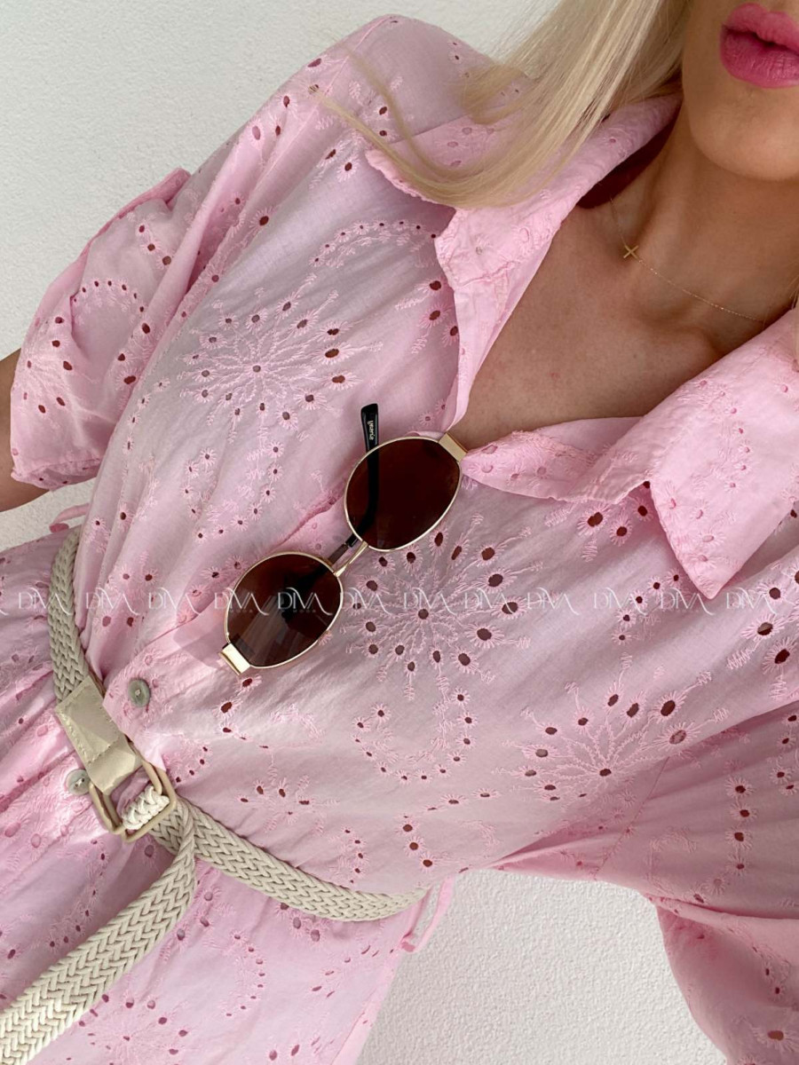 Dietované bavlnené midi šaty ružové AB 138