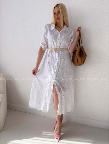 Dietované bavlnené midi šaty biele AB 138
