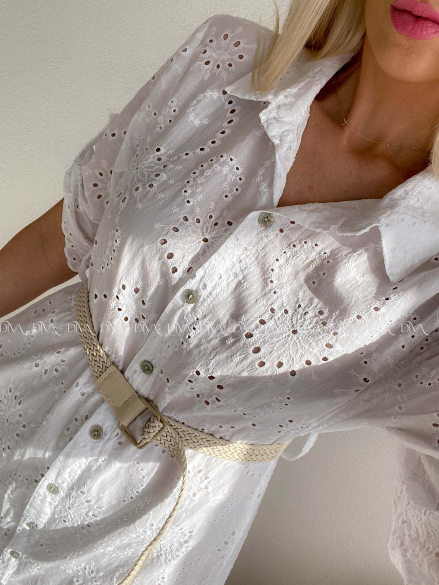 Dietované bavlnené midi šaty biele AB 138