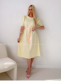 Hladké midi šaty s tulipánovými rukávmi butter yellow AB 162