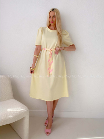 Hladké midi šaty s tulipánovými rukávmi butter yellow AB 162