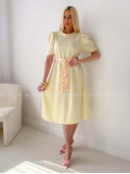Hladké midi šaty s tulipánovými rukávmi butter yellow AB 162