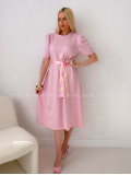 Hladké midi šaty s tulipánovými rukávmi ružové AB 162