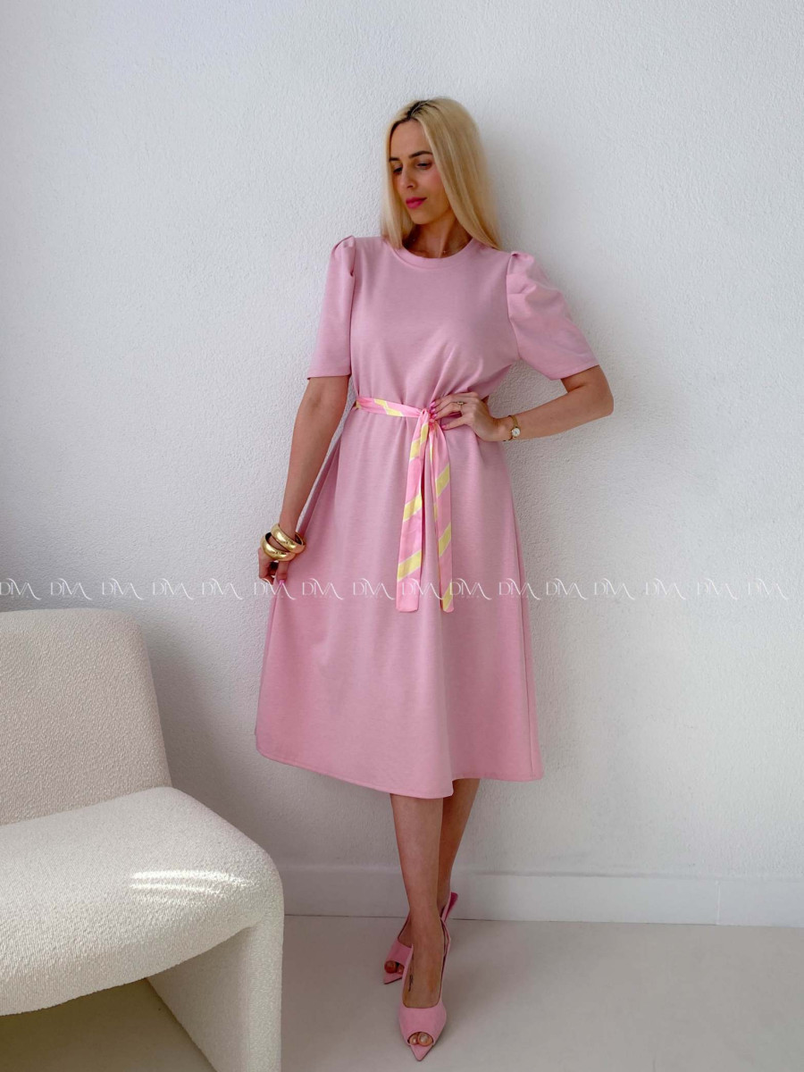 Hladké midi šaty s tulipánovými rukávmi ružové AB 162