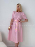 Hladké midi šaty s tulipánovými rukávmi ružové AB 162