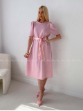 Hladké midi šaty s tulipánovými rukávmi ružové AB 162