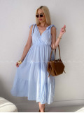Mušelínové maxi šaty s viazaním na ramenách baby modré AB 159