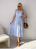 Mušelínové maxi šaty s viazaním na ramenách baby modré AB 159