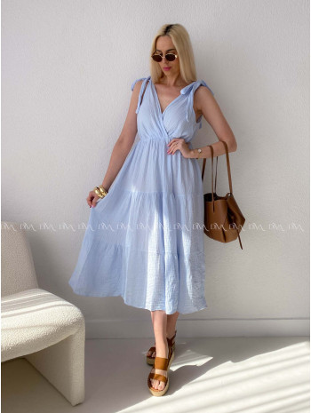 Mušelínové maxi šaty s viazaním na ramenách baby modré AB 159