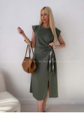 Hladké midi šaty s uzlom khaki AB 152