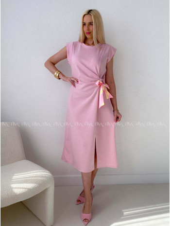 Hladké midi šaty s uzlom ružové AB 152