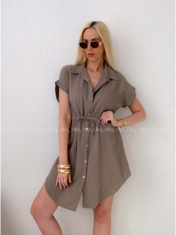 Mušelínové krátke košeľové šaty zemitá hnedá AB 158