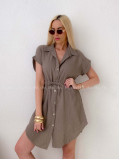 Mušelínové krátke košeľové šaty zemitá hnedá AB 158
