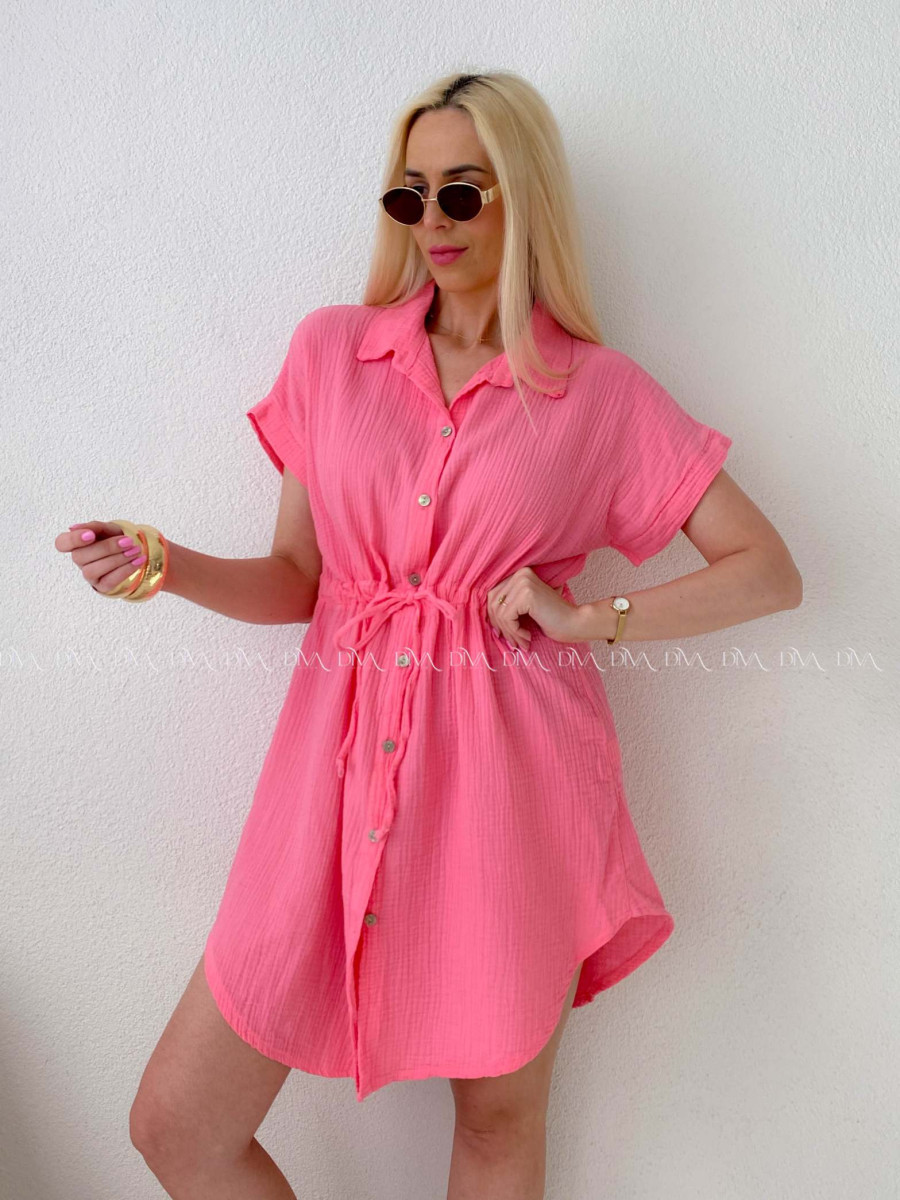 Mušelínové krátke košeľové šaty coral AB 158