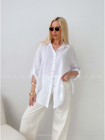 Ľanová predĺžená košeľa biela AB 142