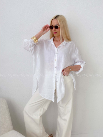 Ľanová predĺžená košeľa biela AB 142