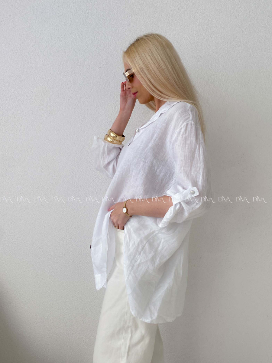 Ľanová predĺžená košeľa biela AB 142