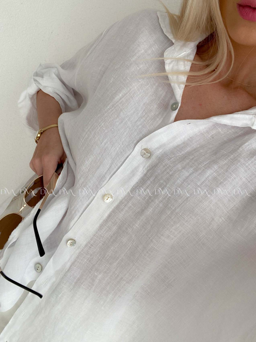 Ľanová predĺžená košeľa biela AB 142