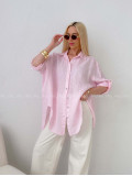 Ľanová predĺžená košeľa ružová AB 142
