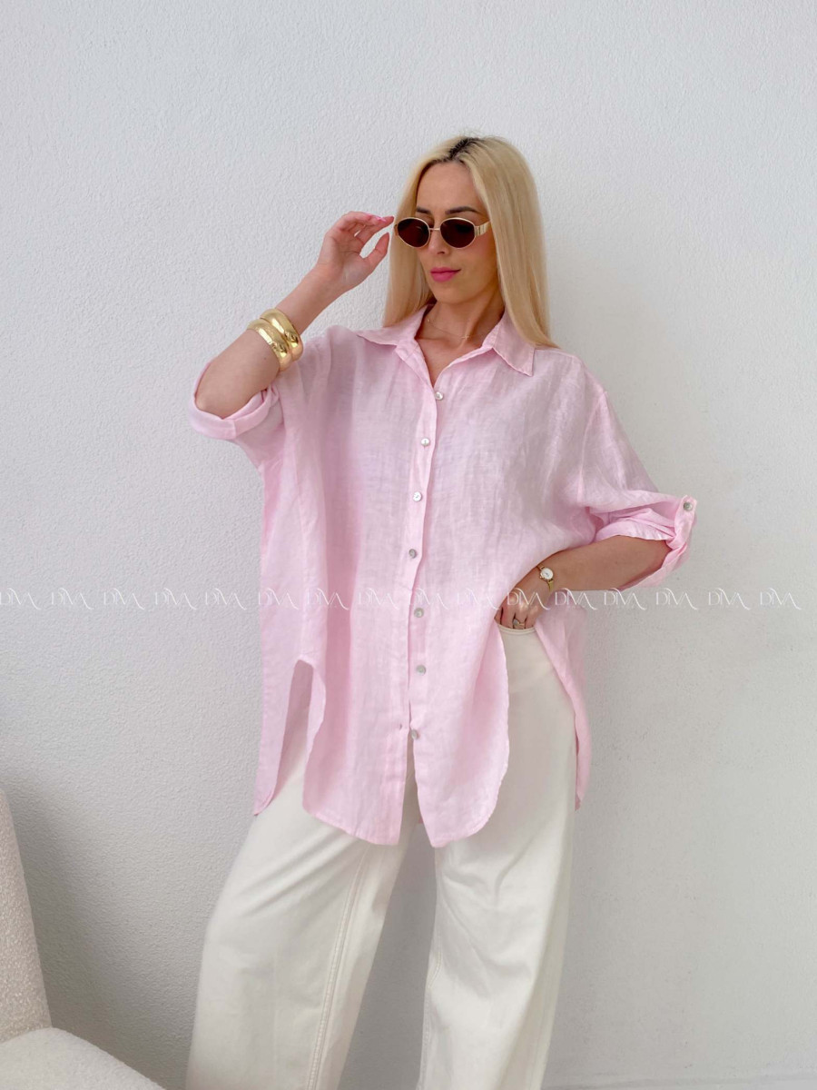 Ľanová predĺžená košeľa ružová AB 142