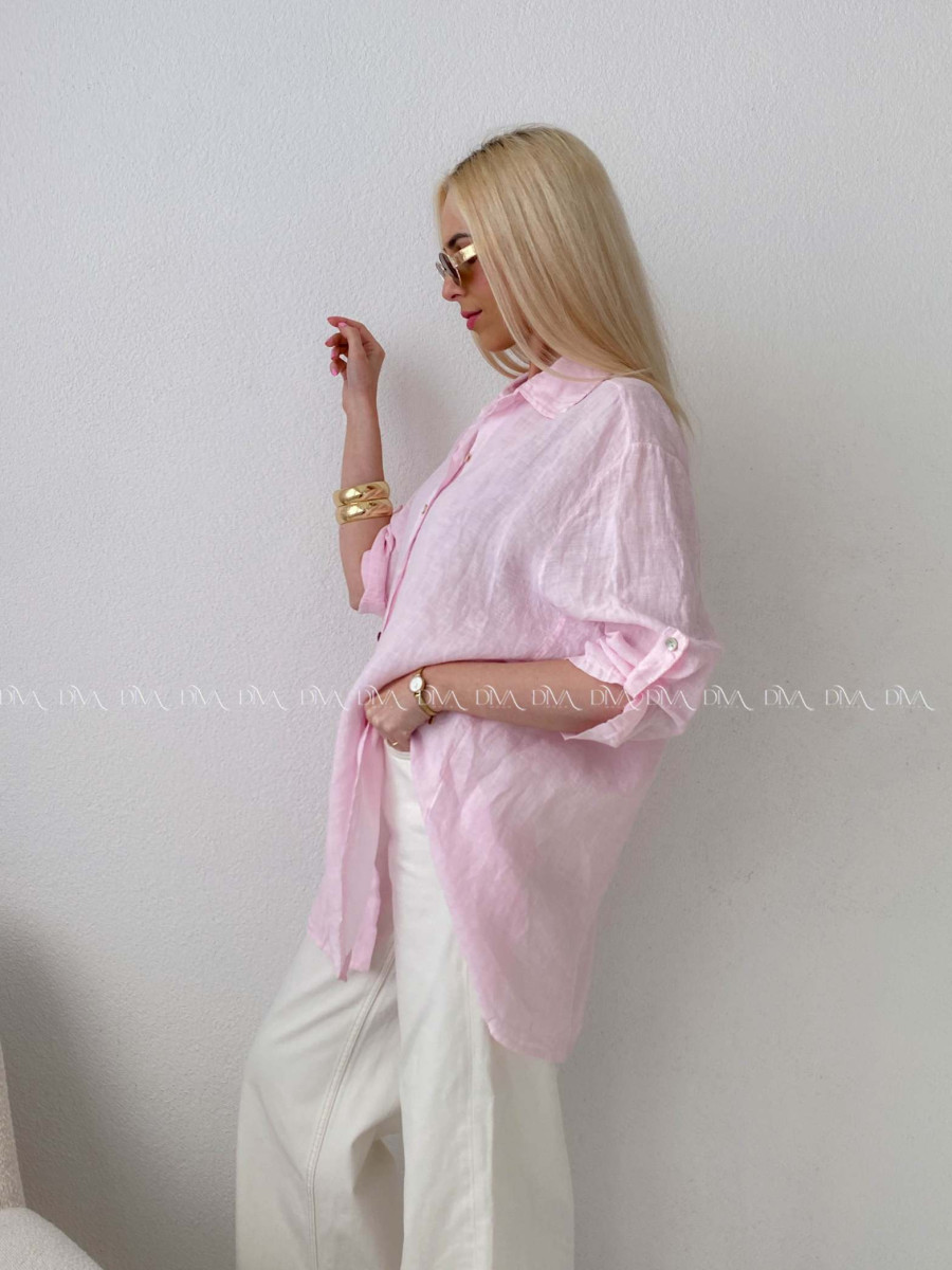 Ľanová predĺžená košeľa ružová AB 142