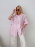 Ľanová predĺžená košeľa ružová AB 142
