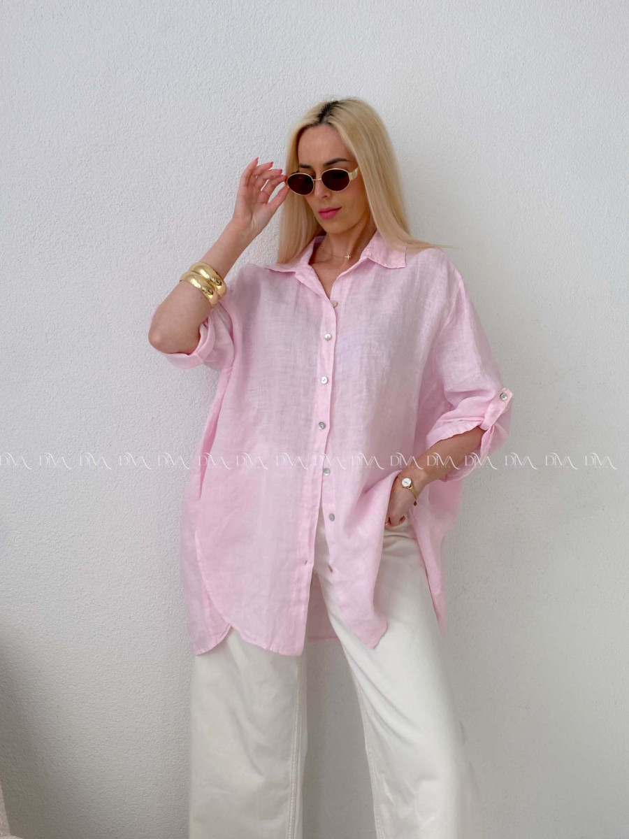 Ľanová predĺžená košeľa ružová AB 142