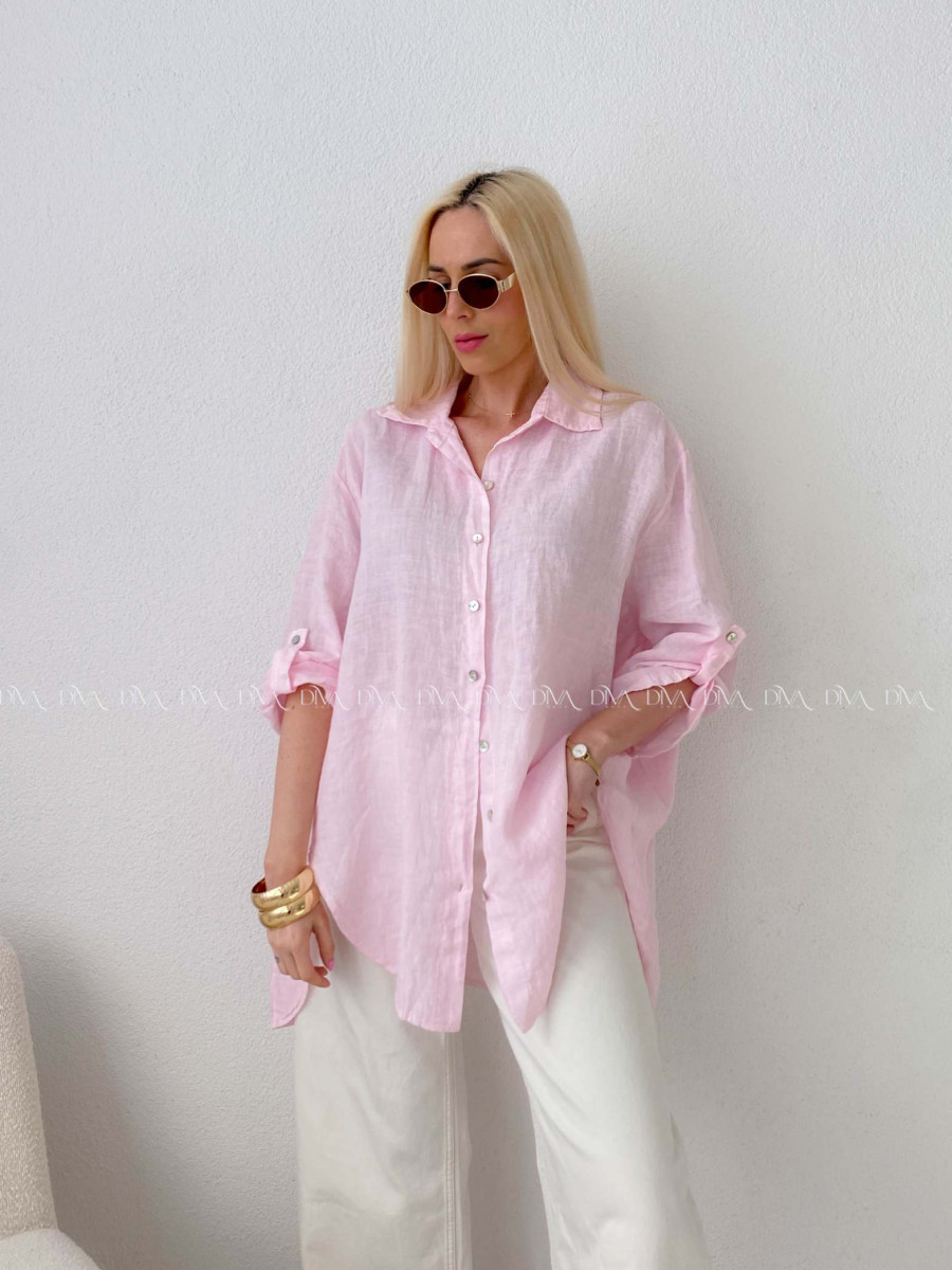 Ľanová predĺžená košeľa ružová AB 142