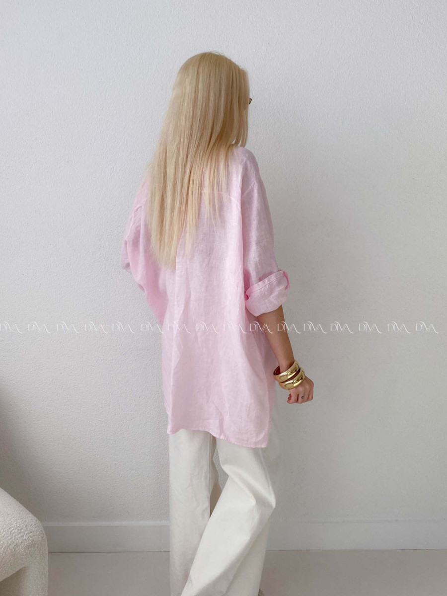 Ľanová predĺžená košeľa ružová AB 142