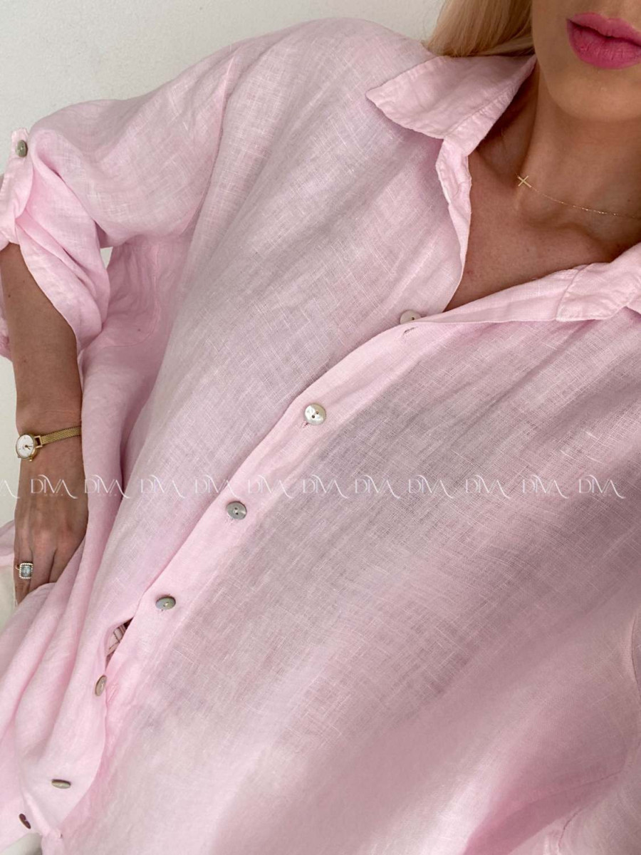 Ľanová predĺžená košeľa ružová AB 142